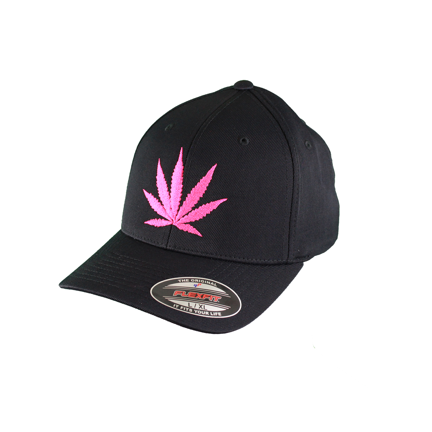 Black Fitted Hat with Pink Leaf • Malanajuana