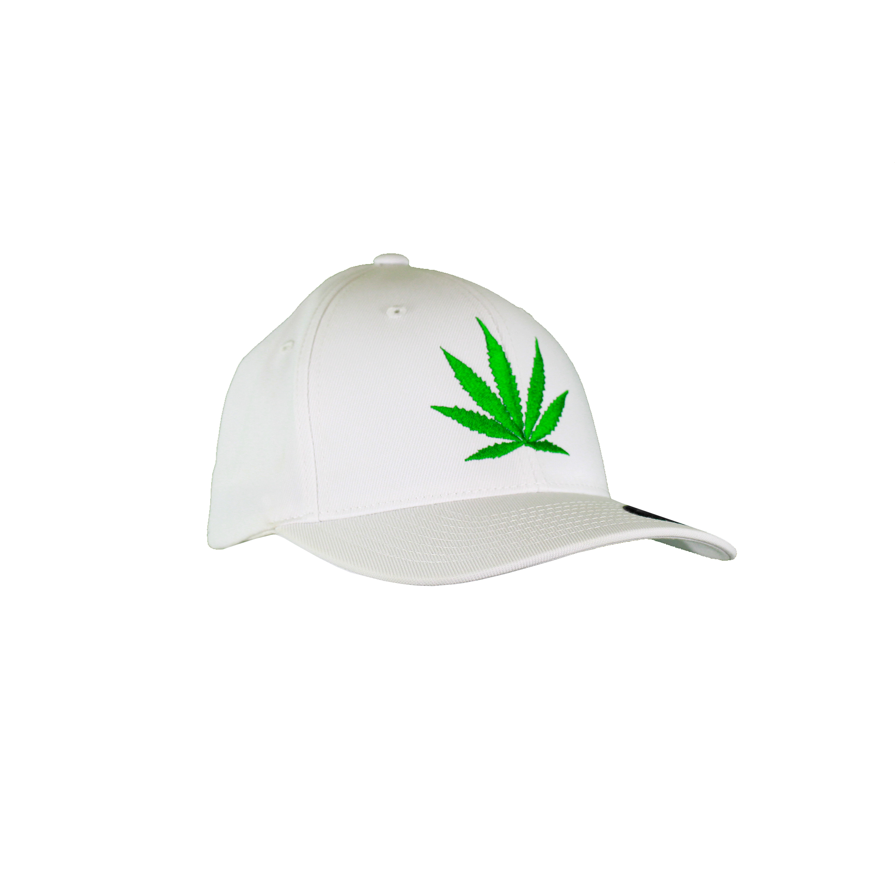 White Fitted Hat with Green Leaf • Malanajuana
