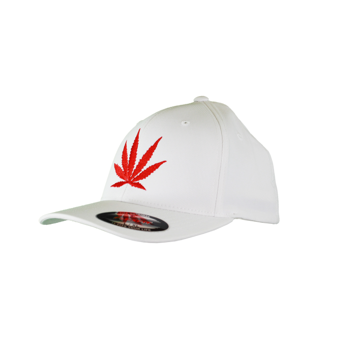 White Fitted Hat with Red Leaf • Malanajuana
